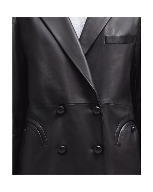 Blazé Milano Black Double-Breasted Oversize Leather Blazer