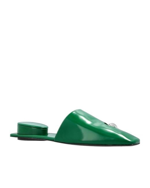 Tory Burch Green Pierced Leather Mules