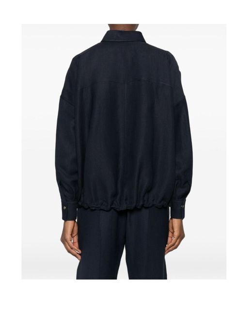 Brunello Cucinelli Blue Chest-Pocket Elasticated-Hem Shirt