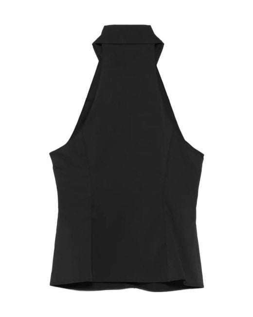 Patrizia Pepe Black Button Halterneck Top