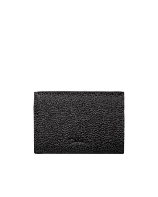 Longchamp Black Compact Trifold Leather Wallet