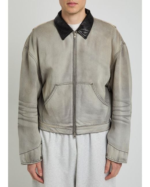 Acne Gray Leather-Trim Cotton-Twill Jacket for men