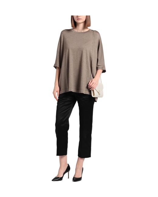 Brunello Cucinelli Brown Shimmer Crewneck Short-Sleeve Top