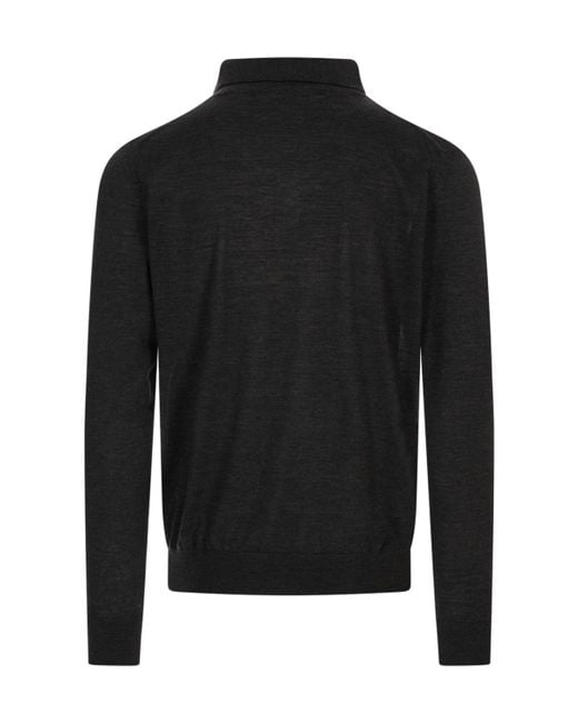 Kiton Black Long-Sleeved Polo Shirt for men