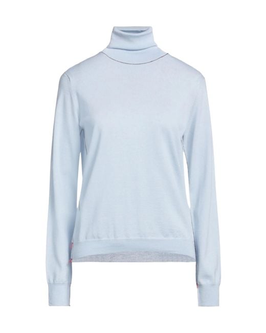Maison Margiela Blue Solid Color Wool Turtleneck Knit Sweater