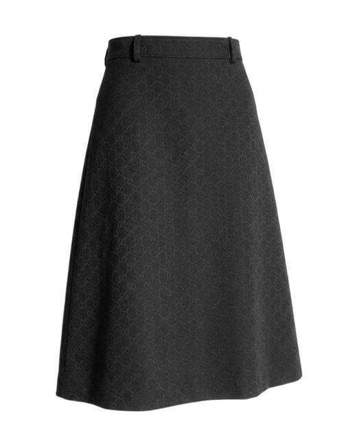 Gucci Black Gg Cotton Blend Midi Skirt