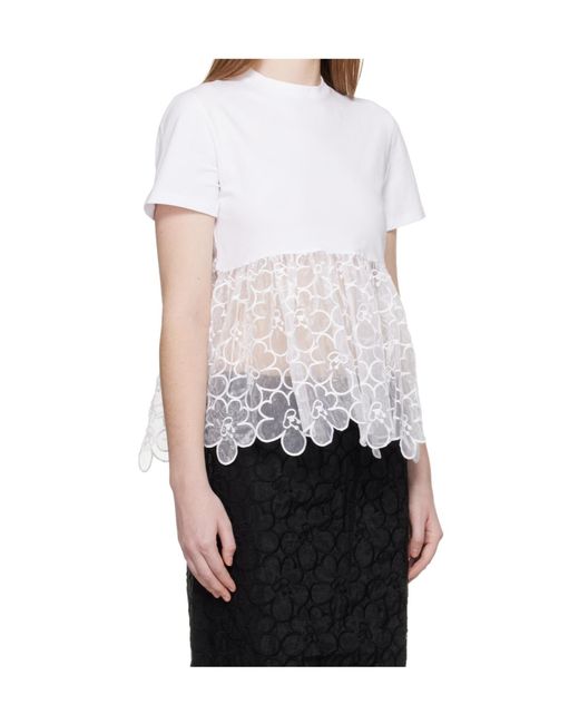 CECILIE BAHNSEN White Lace-Detail T-Shirt