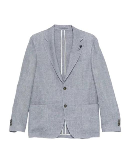 Lardini Blue Button Linen Blazer for men