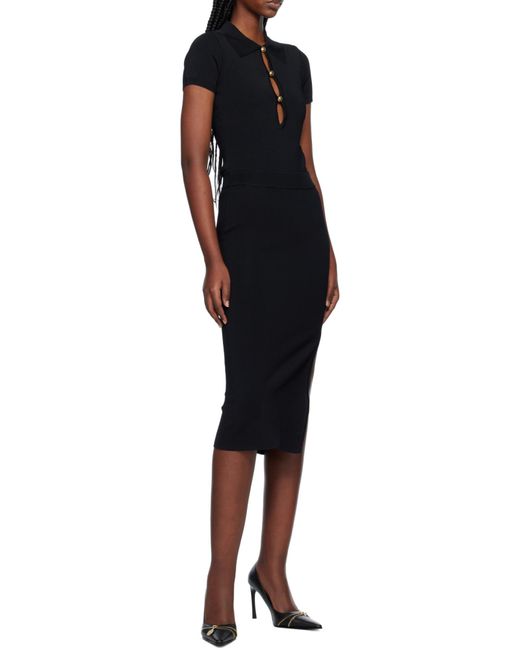 Versace Jeans Black Couture Decorative-Button Knitted Midi Skirt
