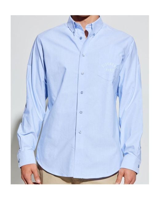 Givenchy Blue Logo-Embroidered Shirt for men