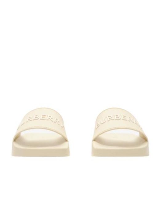Burberry White Logo Slides