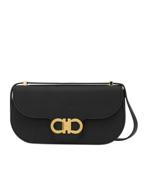 Ferragamo Black Double Gancini Mini Crossbody Bag
