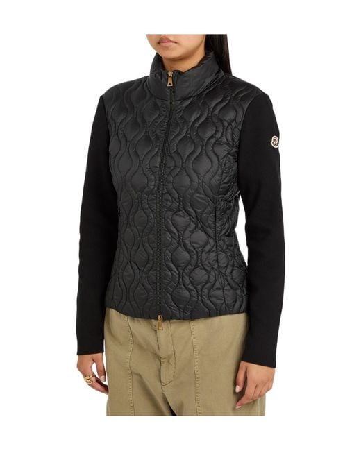 Moncler Black Quilted Cotton And Nylon Cardigan