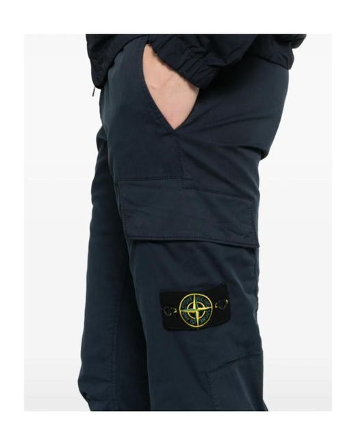 Stone Island Blue Logo-Patch Cargo Pants for men