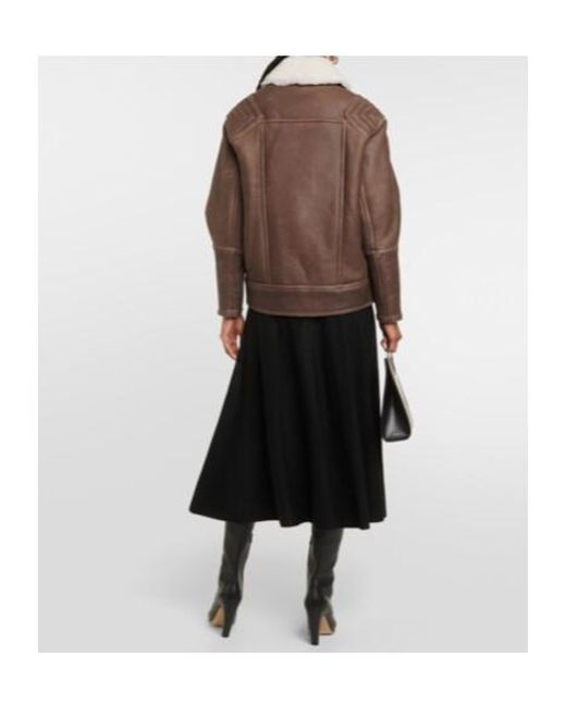 Blancha Brown Shearling-Trimmed Leather Jacket