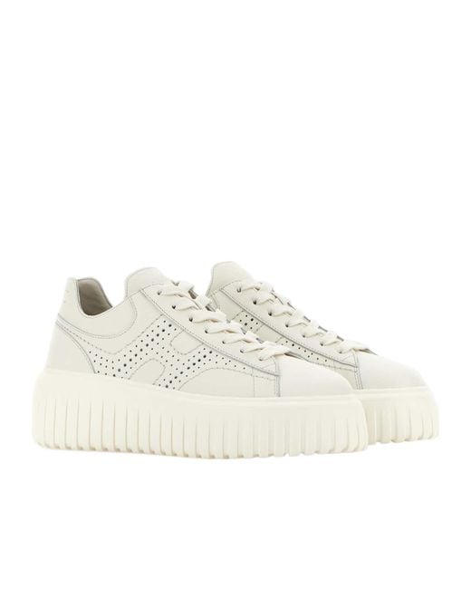Hogan White Logo-Perforated Chunky Sneakers