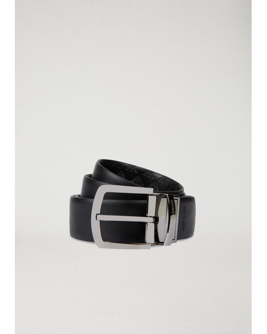 Emporio Armani White Logo Embossed Buckle-Fastened Belt for men