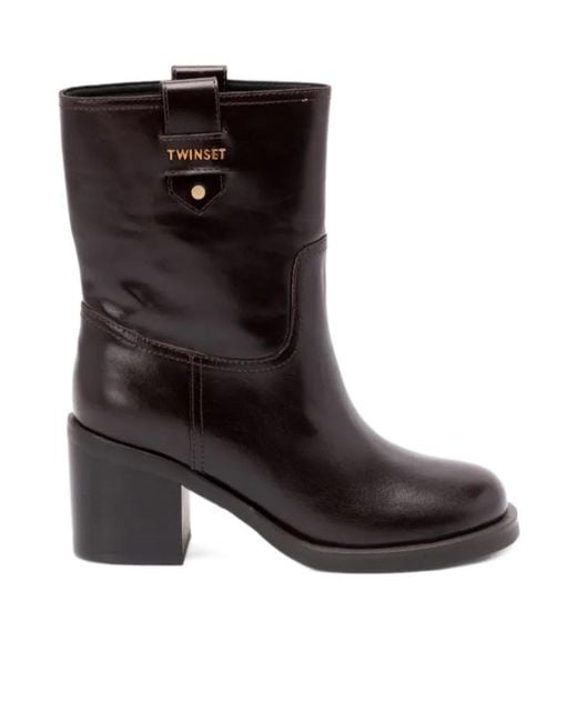 Twinset Brown Block-Heel Leather Boots