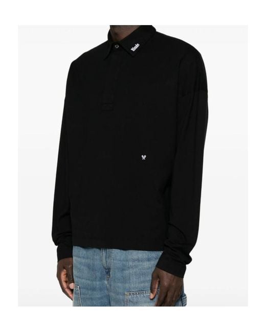 Rhude Black Logo-Embroidered Long-Sleeve Polo Shirt for men