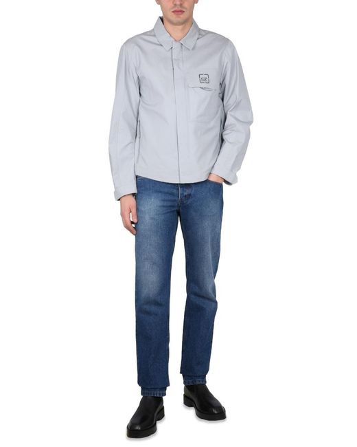 C P Company Blue Zip Front Logo Shirt for men