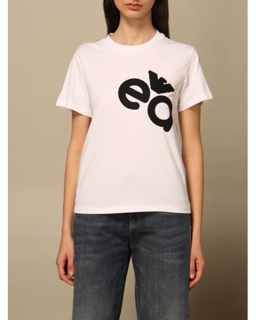 Emporio Armani White Logo-Print Cotton T-Shirt