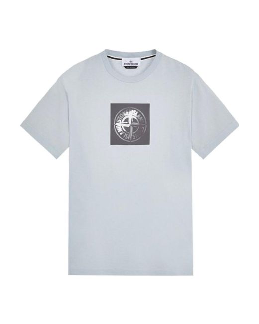 Stone Island Gray Logo Printed Crewneck T-Shirt for men
