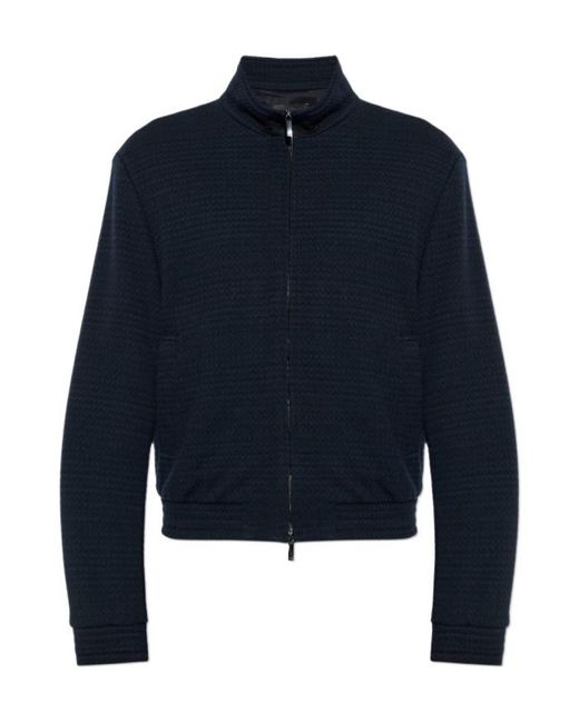 Emporio Armani Blue Zip-Up High Neck Sweatshirt for men