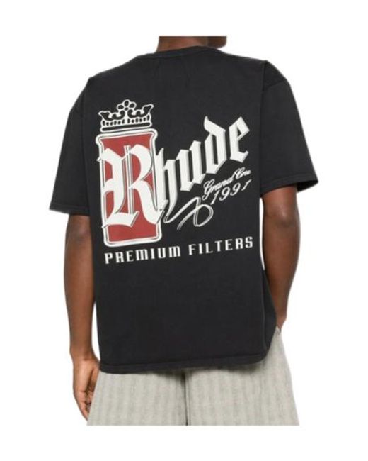 Rhude Black Fumar 91 Logo T-Shirt for men