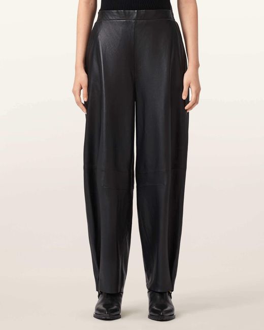 AllSaints Black Etta Elastic Waist Leather Pants