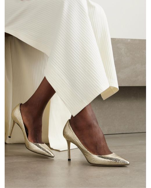 Jimmy Choo Romy Metallic Pleated High Heels