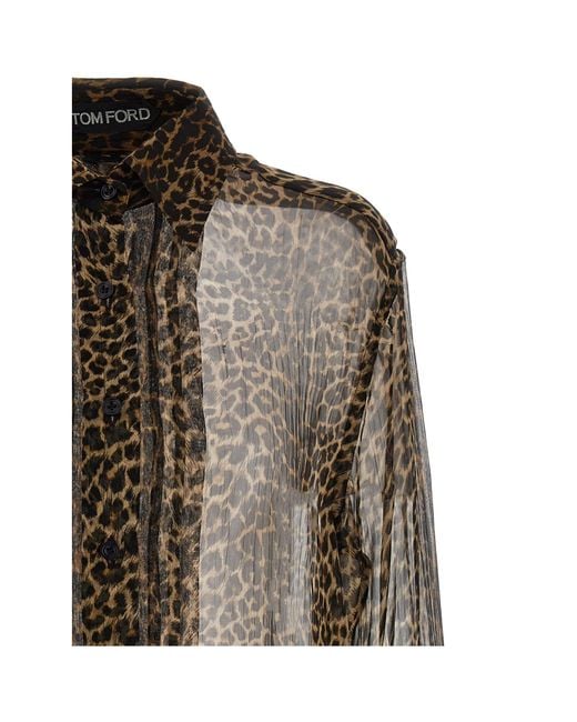 Tom Ford Brown Leopard-Printed Long-Sleeved Shirt