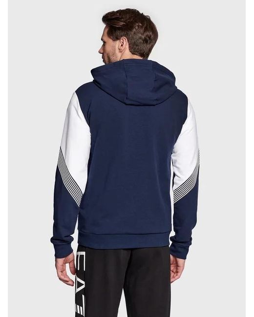 EA7 Blue Logo Hooded Casual Coat for men