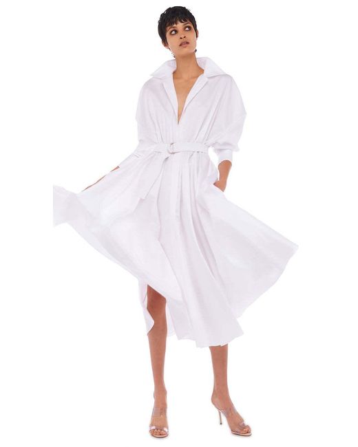 Norma Kamali White Belted-Detail Midi Shirt Dress
