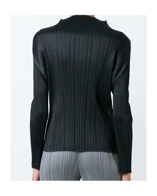 Pleats Please Issey Miyake Black Pleated Funnel Neck Top