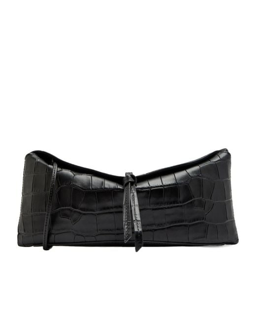 Staud Black Eve Crocodile-Effect Leather Clutch