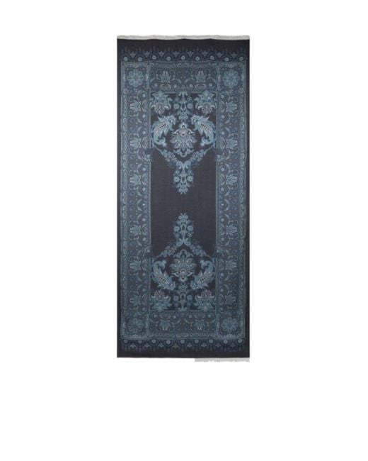 Etro Blue Jacquard Fringed Edge Scarf for men