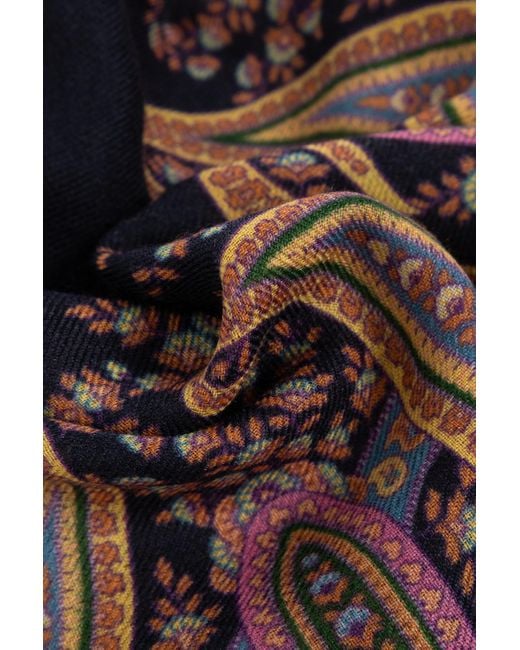 Etro Blue Paisley Printed Raw Edge Scarf