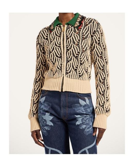 LaDoubleJ Multicolor Patterned Embellished Collar Cardigan