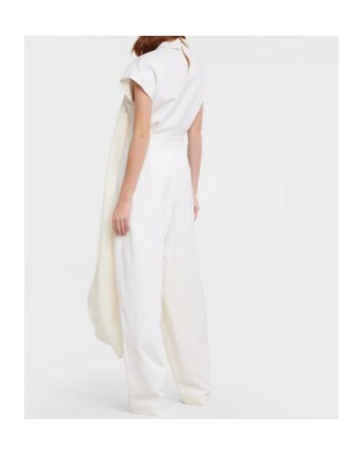Roksanda White Bridal Cape-Detail Wool Jumpsuit