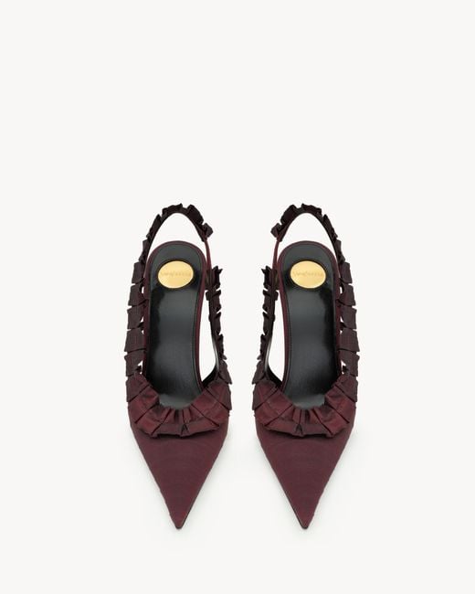 Saint Laurent Purple Madeline Ruffled Slingback Pumps