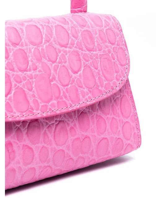 By Far Pink Imitation Crocodile Embossed Mini Handbag
