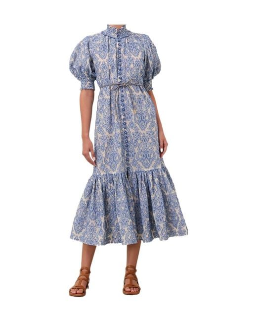 Zimmermann Blue Wylie Lantern Midi Dress