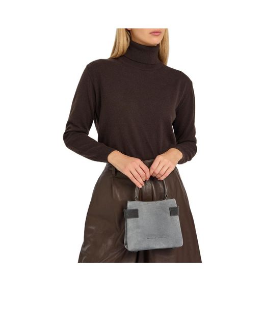 Brunello Cucinelli Gray Suede Top Handle Bag
