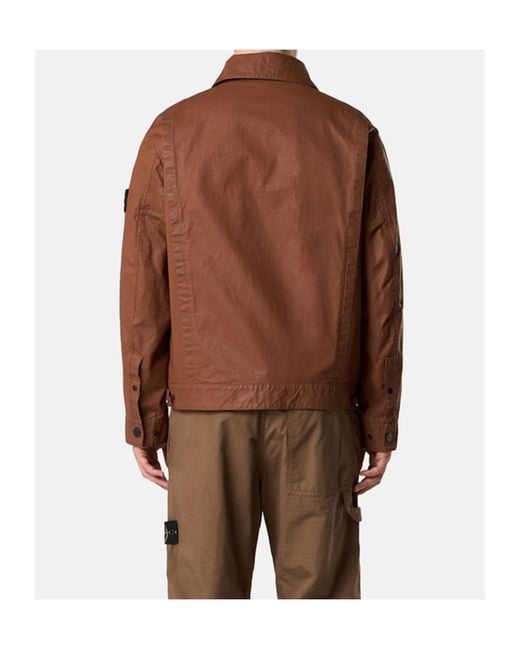 Stone Island Brown Contrast Snap Button Jacket With Multiple Pockets for men
