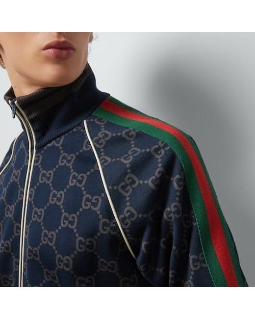 Gucci Blue Monogrammed Zip-Up Sweatshirt for men