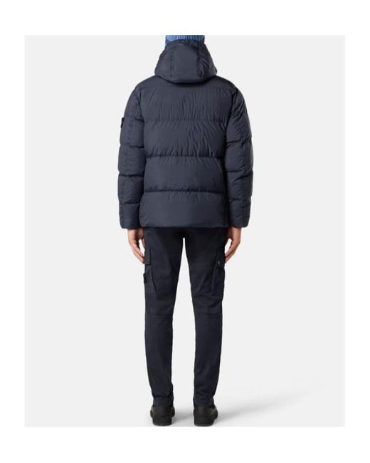 Stone Island Blue Logo Patch Zip-Up Hooded Jacket for men