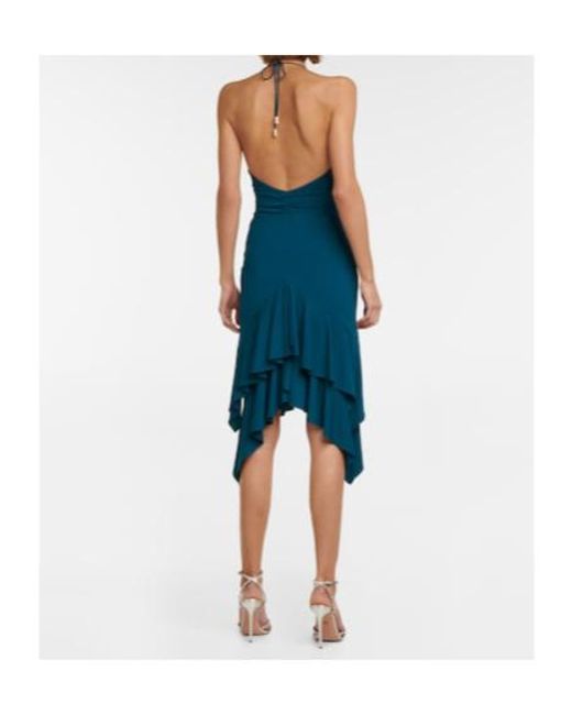 Alexandre Vauthier Blue Jersey Halterneck Midi Dress