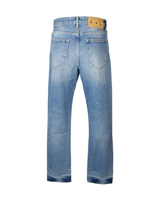 Off-White c/o Virgil Abloh Blue Logo Patch Straight Leg Cropped Jeans