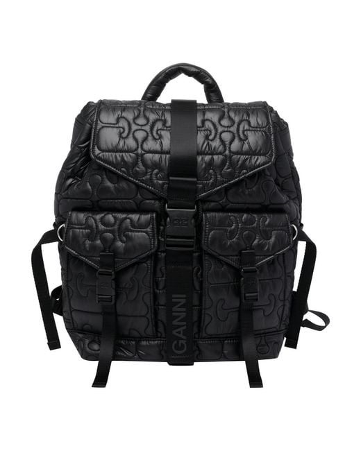 Ganni Black Quilted Backpack