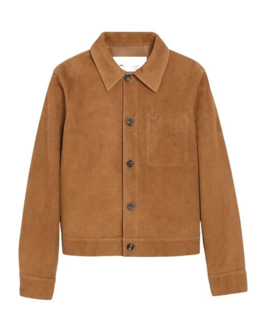 AMI Brown Logo Detailed Button-Up Jacket for men